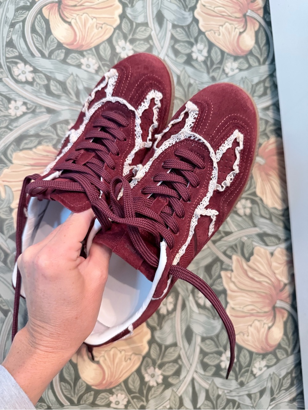 ALOHAS Burgundy Suede Sneakers with White Trim - Picture 3 of 5